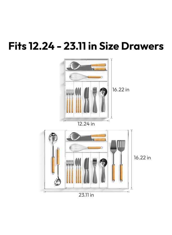 NIUBEE Acrylic Kitchen Drawer Organizer for Flatware and Utensils, Expandable Silverware Organizer and Cutlery Tray for Kitchen, Office,Bathroom Supplies, Clear 21" - Image 3